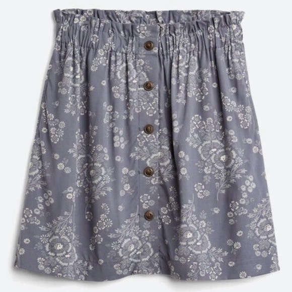 Madewell Blue Floral Paperbag Button-front Pocket Mini Skirt Small - Picture 1 of 13